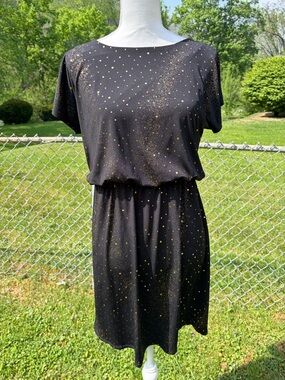 Intriguing Threads Vintage Black Dress With Gold Glitter Size 6